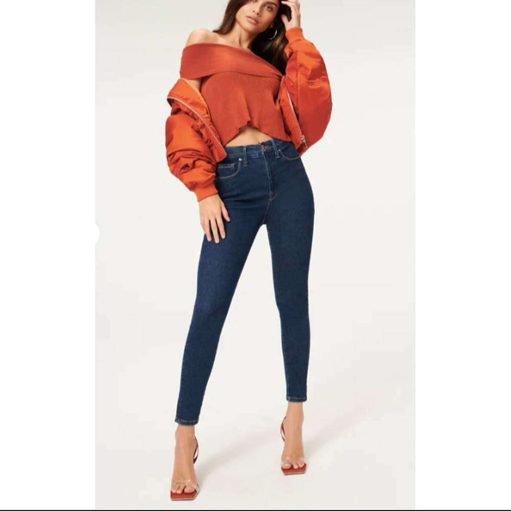 GOOD AMERICAN New Always Fits Good Waist Denim Jeans in Blue821 // 00-4